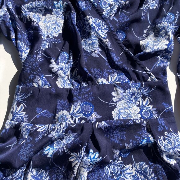 NWT American Living Navy Blue Rose Floral Tie Waist Dress Size 14 - Picture 7 of 9